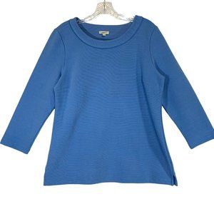 Talbots Womens Blue Ribbed Sweater Size M Quarter Sleeve Pullover Summer Cruise